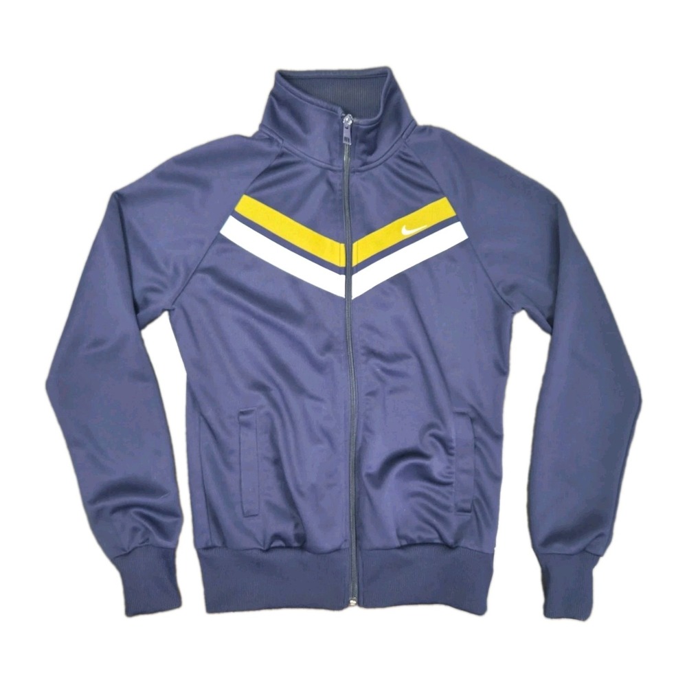 Nike Athletic Dept Track Jacket Womens M Navy Full Zip Retro Chevron Stripe Logo